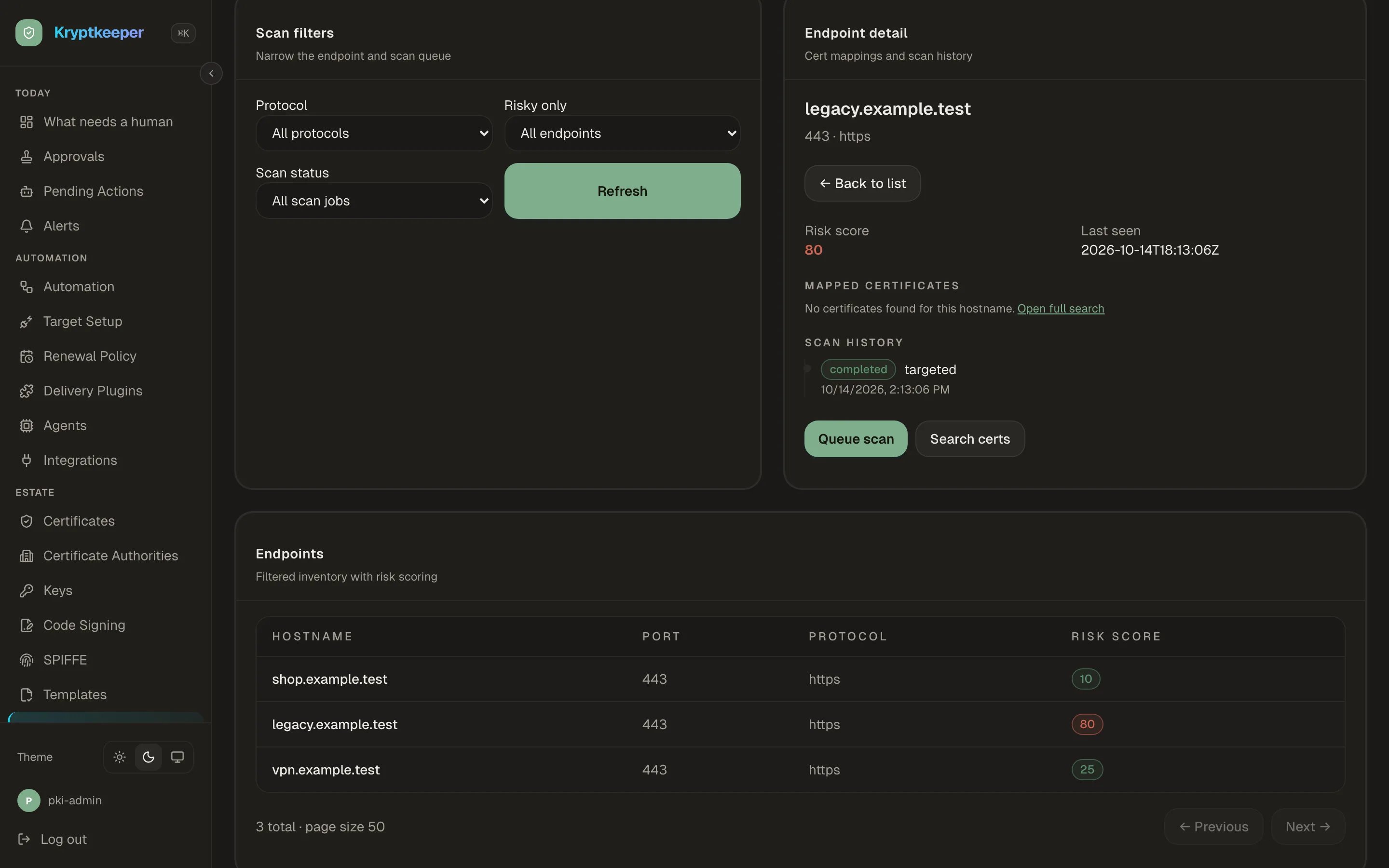 Kryptkeeper Discovery screen